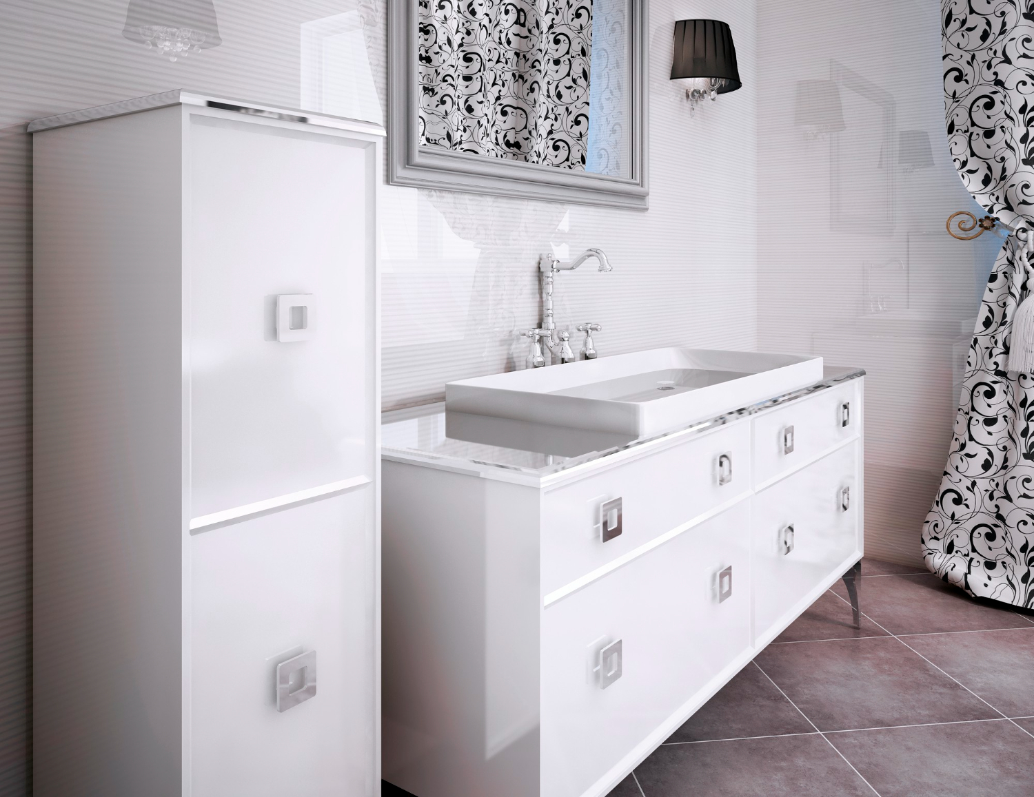 Floating custom vanity cabinet with dual sinks and aluminum frame, built for moisture resistance in Singapore’s humid climate