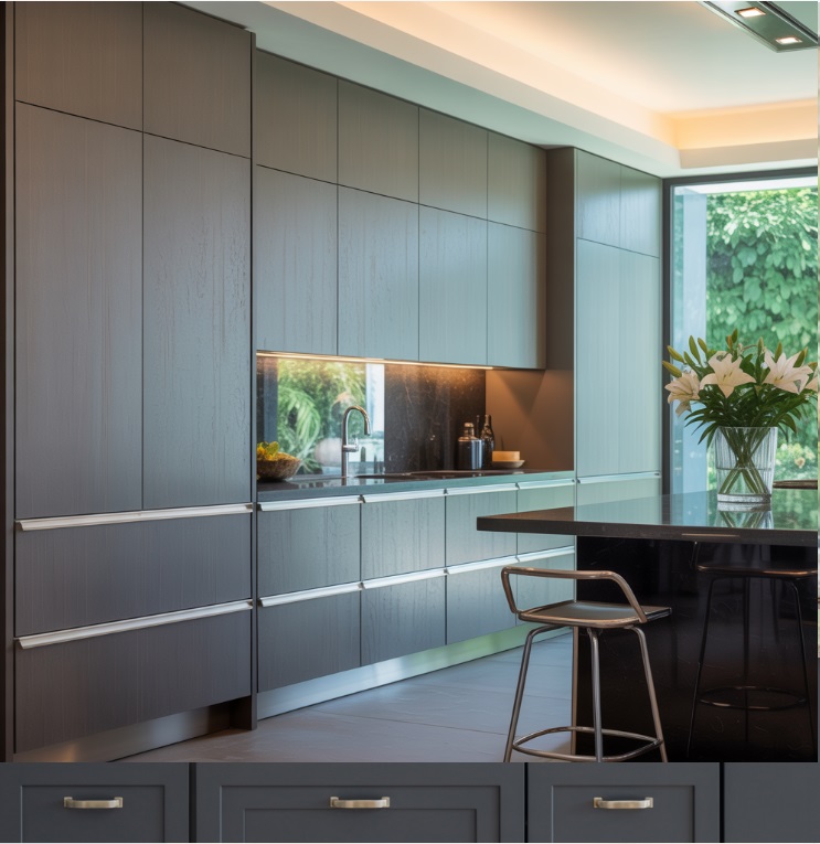 Chic Sleek Gray Monotone Kitchen Cabinet Design with Varied Textures Top Designs Kitchen Cabinets SG