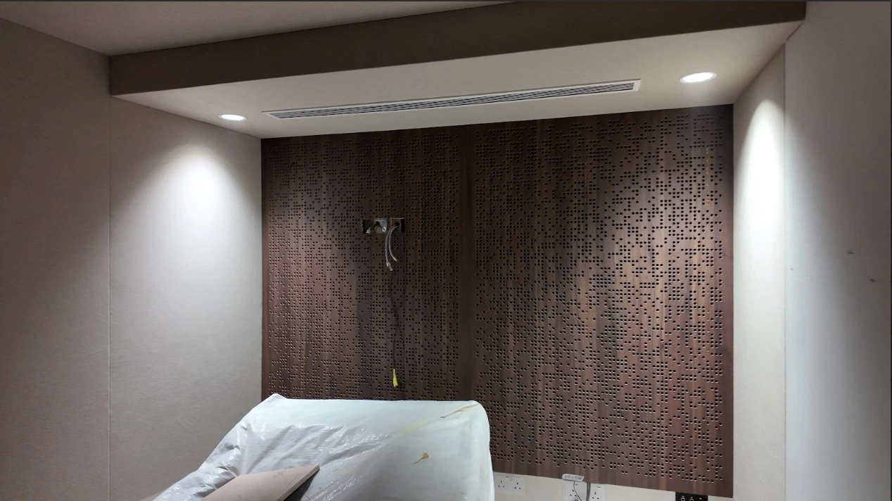 music studio renovation singapore wooden panels with holes