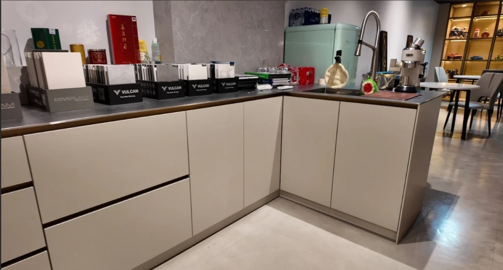 Kitchen cabinets planned around sink and appliances in a narrow kitchen layout (1)