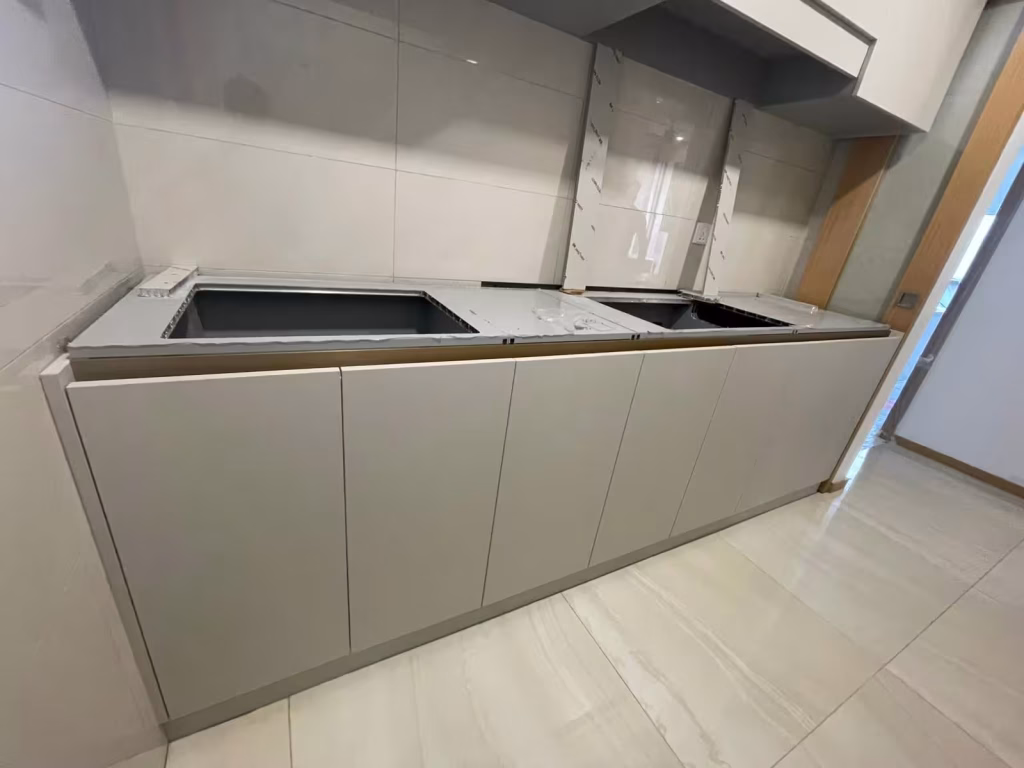 custom kitchen storage cabinets with overhead compartments and built-in shelving by T7Seven Singapore