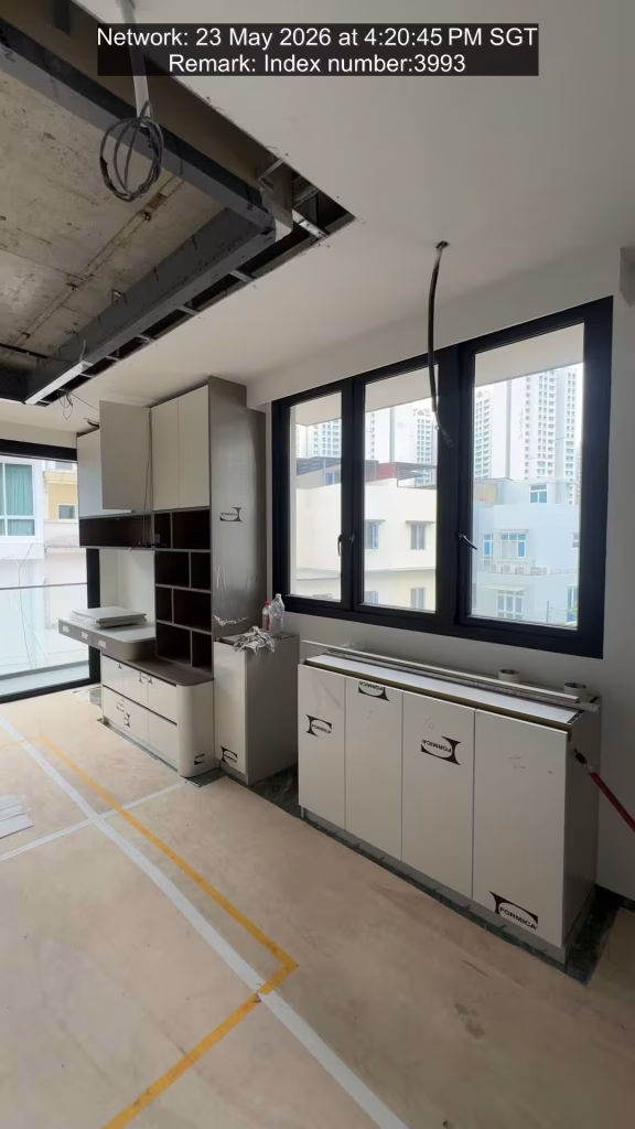 custom kitchen cabinet installation with base cabinets, countertop workspace, and modern built-in storage by T7Seven Singapore
