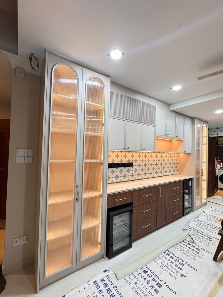 two tone walnut grey aluminium kitchen cabinet Singapore renovation 27 Greenleaf Ave