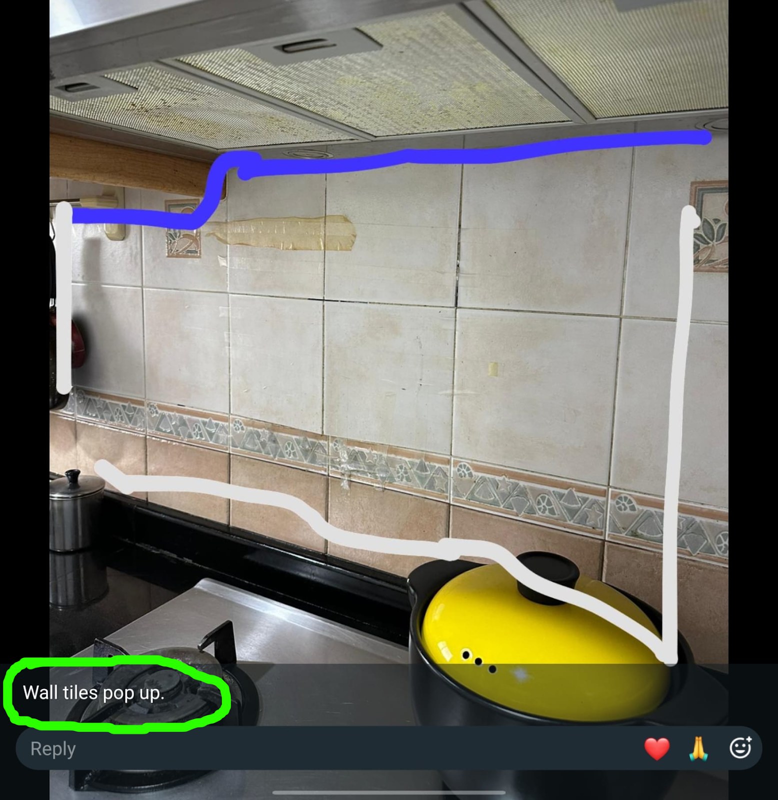 Loose tiles held with tape behind the cooker in the old Yishun Emerald kitchen
